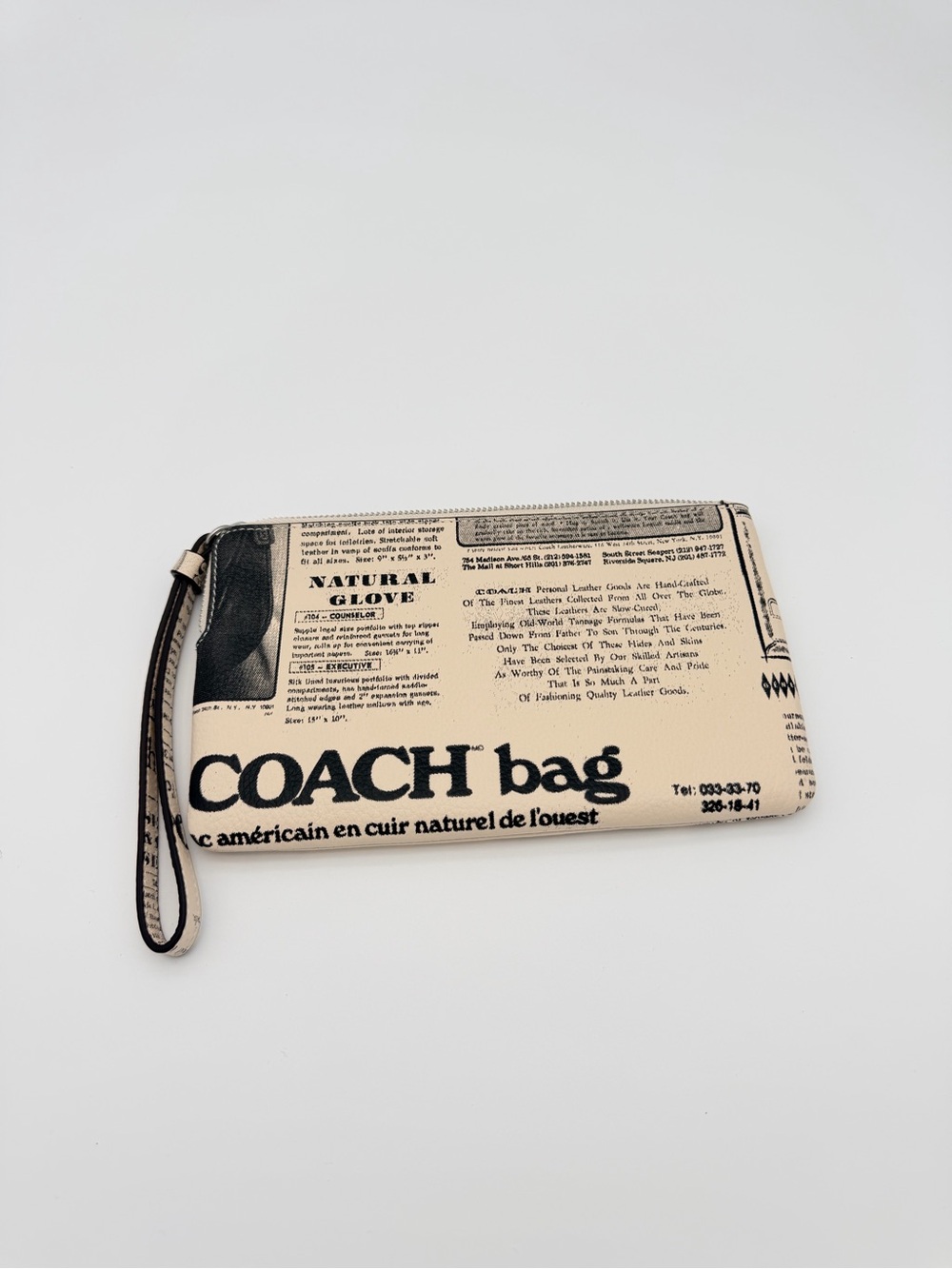 COACH Leather Newspaper Print Wristlet Bag NWOT CD380